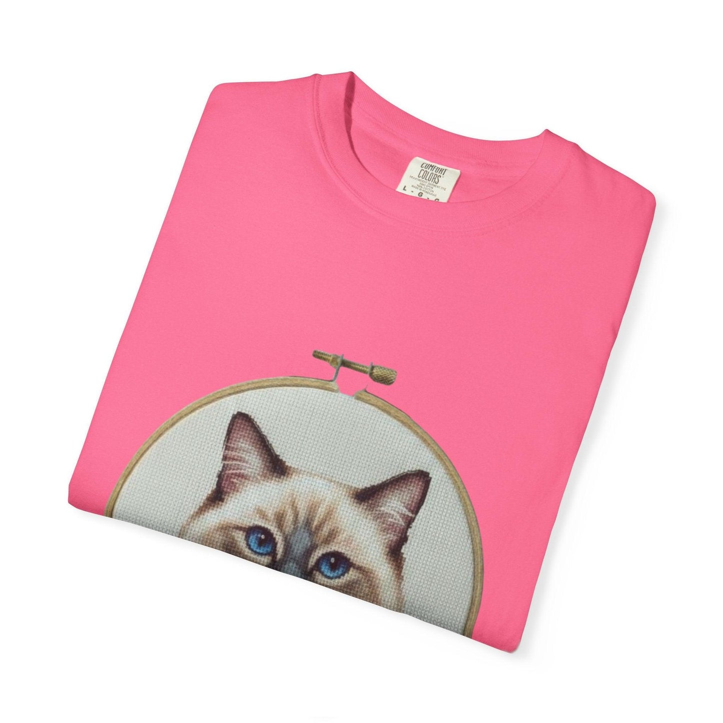 Ragdoll Cat Shirt, Blue Eyed Cat Mom Gift, Cross Stitch Cat Portrait, Embroidered Pet Lover Tee
