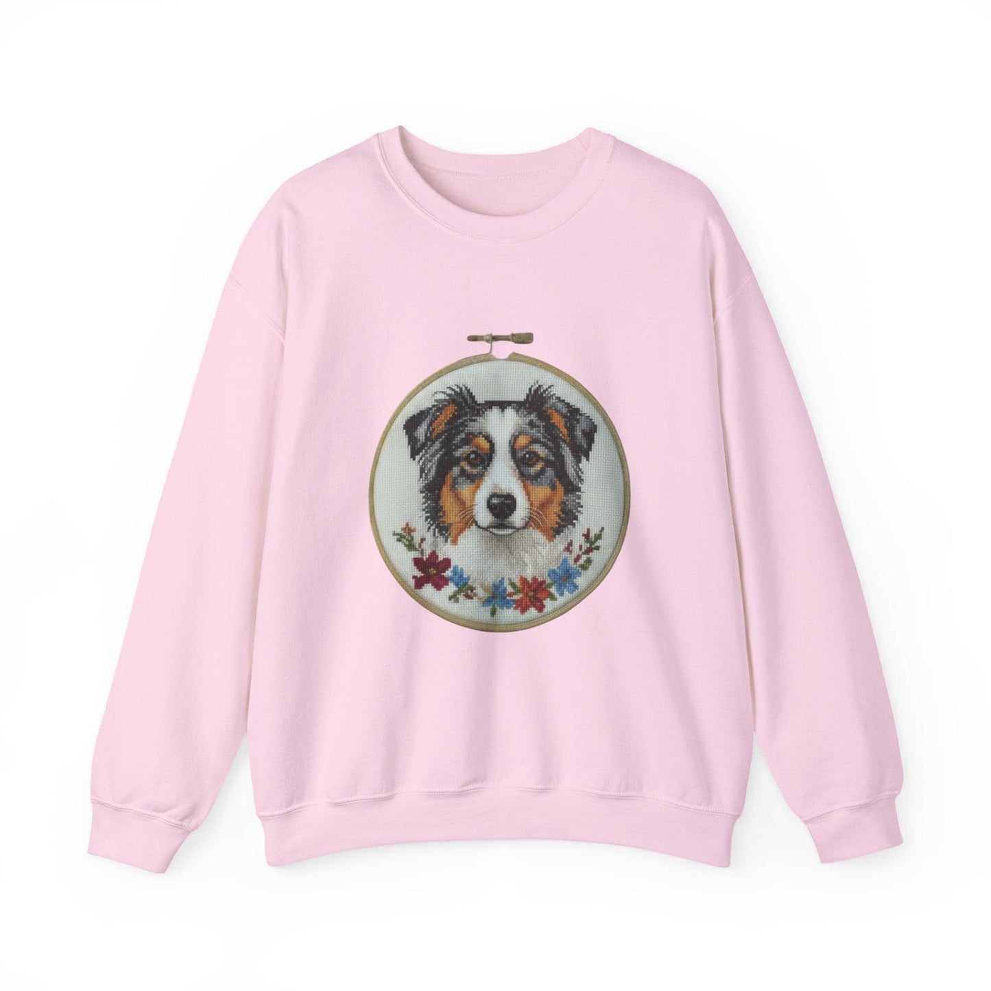 Australian Shepherd Sweatshirt, Aussie Dog Mom Gift, Embroidery Hoop Portrait, Cross Stitch Dog Crewneck