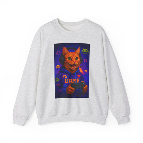 Gaming Cat Crewneck Sweatshirt, Funny Gift for Gamers, Cozy Cat Lover Apparel, Cute Sweatshirt for Gaming Night, Unisex Cat Sweatshirt