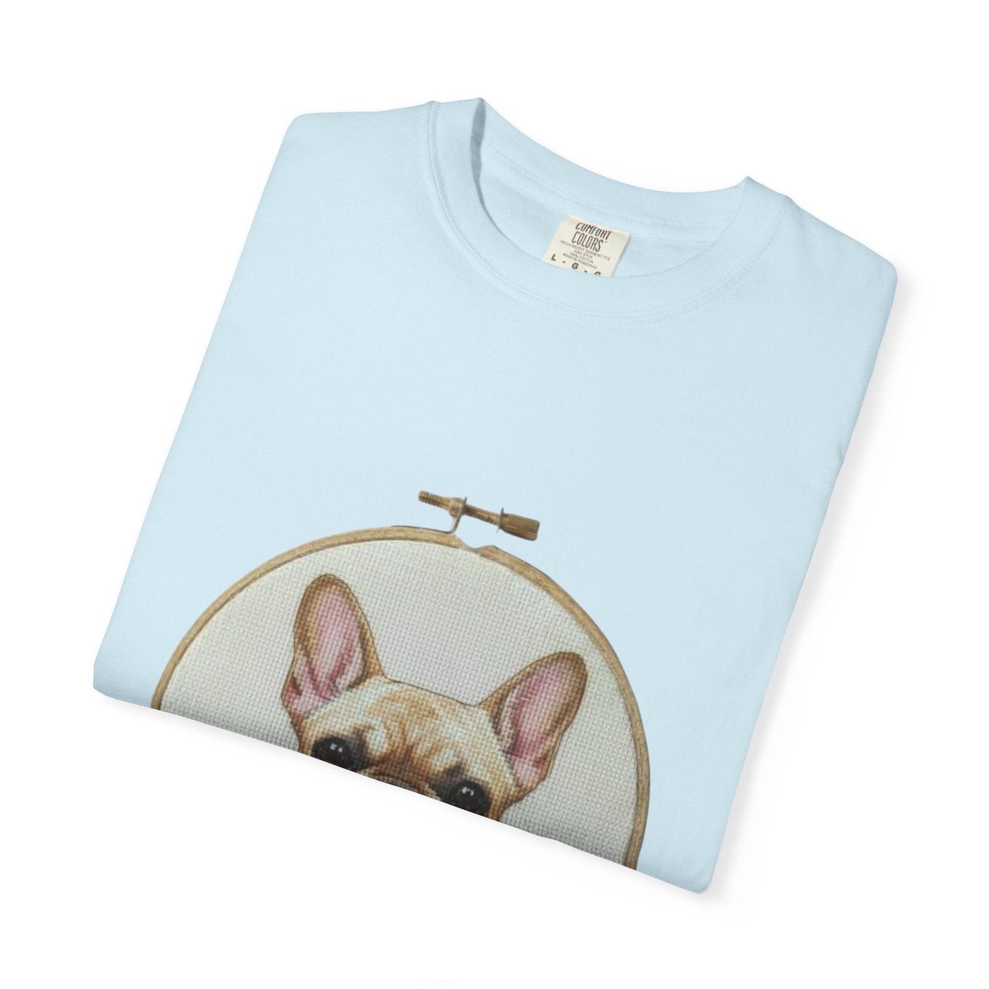 French Bulldog Portrait T-Shirt | Embroidery Hoop Dog Illustration