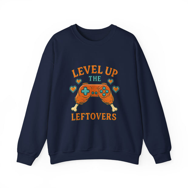 Funny Gamer Sweatshirt, Level Up Leftovers Crewneck, Gifts for Gamers, Casual Wear, Thanksgiving Sweatshirt, Cute Holiday Apparel