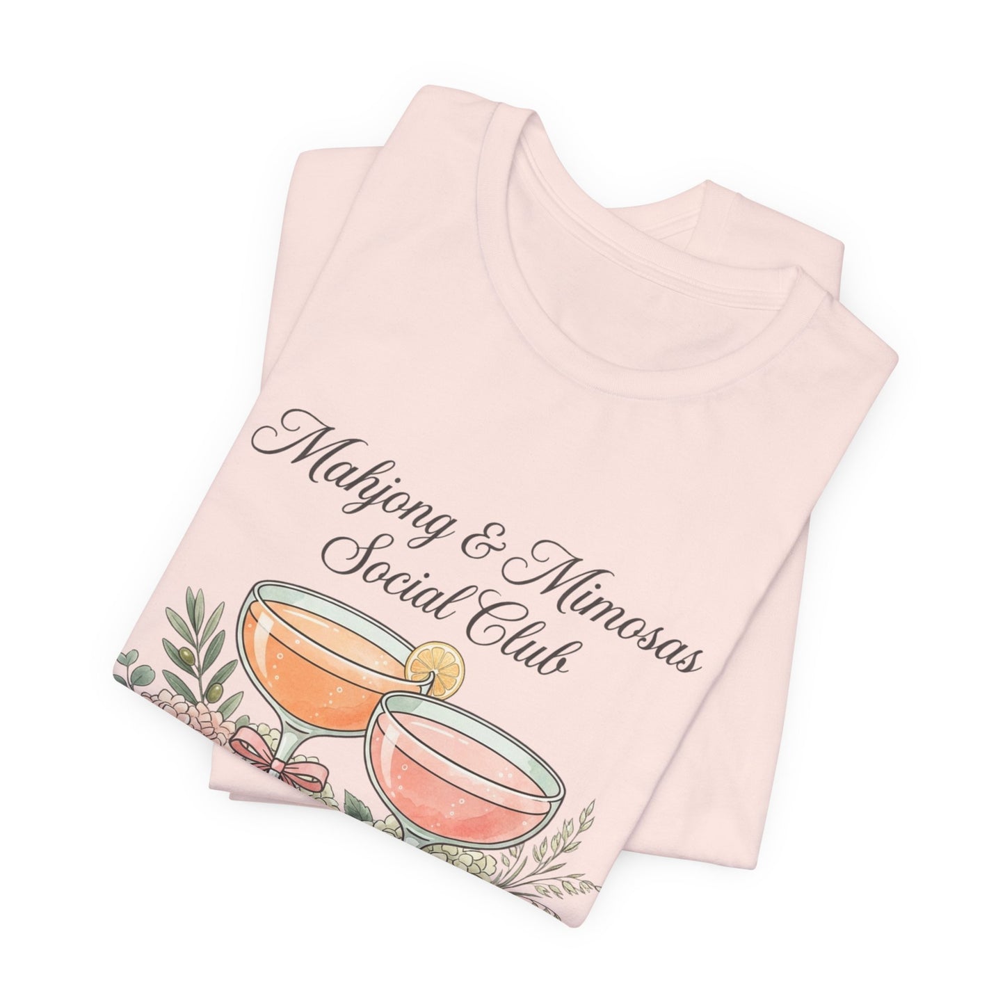 Mahjong & Mimosas Shirt, Mahjong Social Club Tee, Pastel Mahjong Graphic T-Shirt, Brunch Club Gift for Her