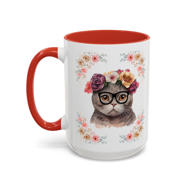 Geeky Goddess Dark Gray Cat Accent Coffee Mug