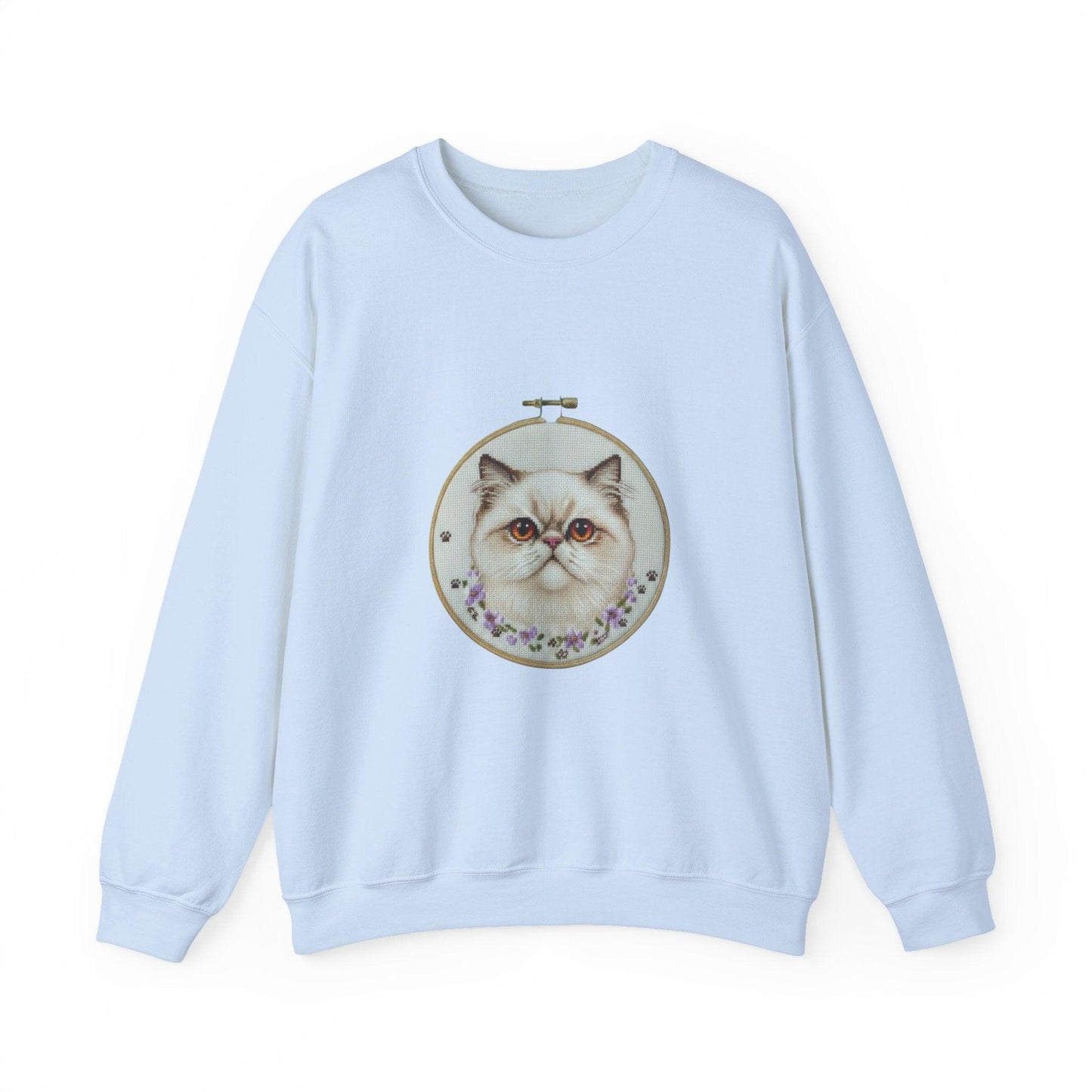 Grumpy Persian Cat Portrait Crewneck sweatshirt | Floral Embroidery Hoop Art