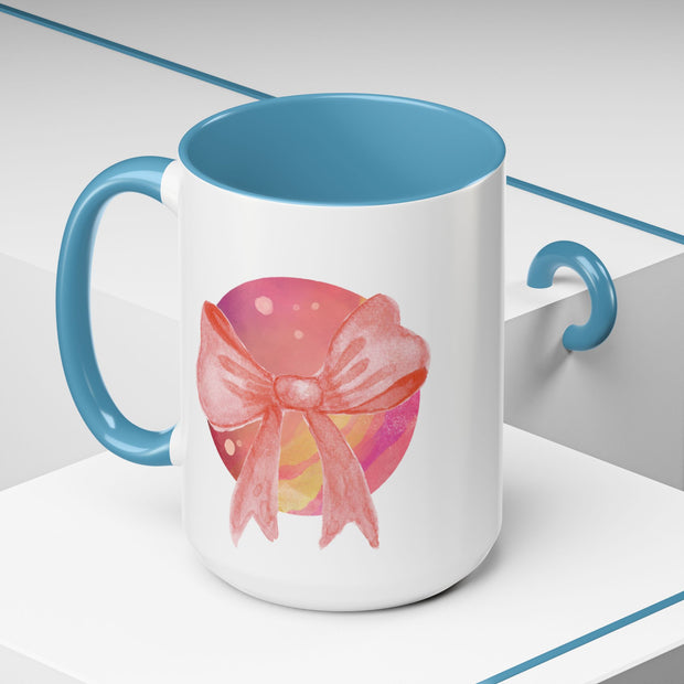 Pink/Yellow Planet Wrapped In A Bow Accent Coffee Mug
