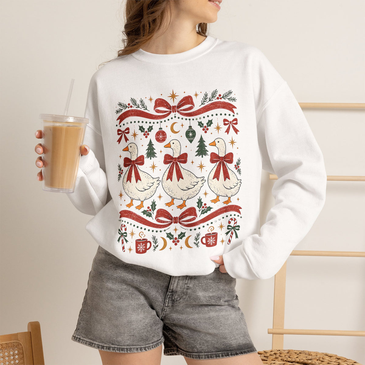 Dancing Angels Christmas Sweatshirt | Holiday Fair Isle Nativity Pattern