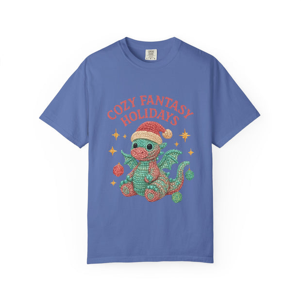 Cozy Fantasy Holidays Tee, Unisex Christmas T-shirt, Cute Dragon Apparel, Holiday Gift, Festive Graphic Tee