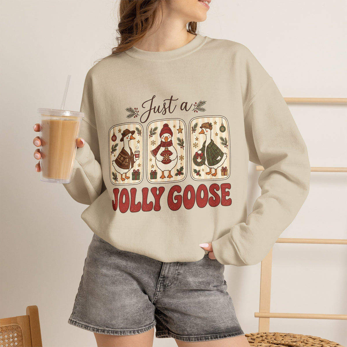 Just a Jolly Goose sweatshirt | Retro folk art goose design