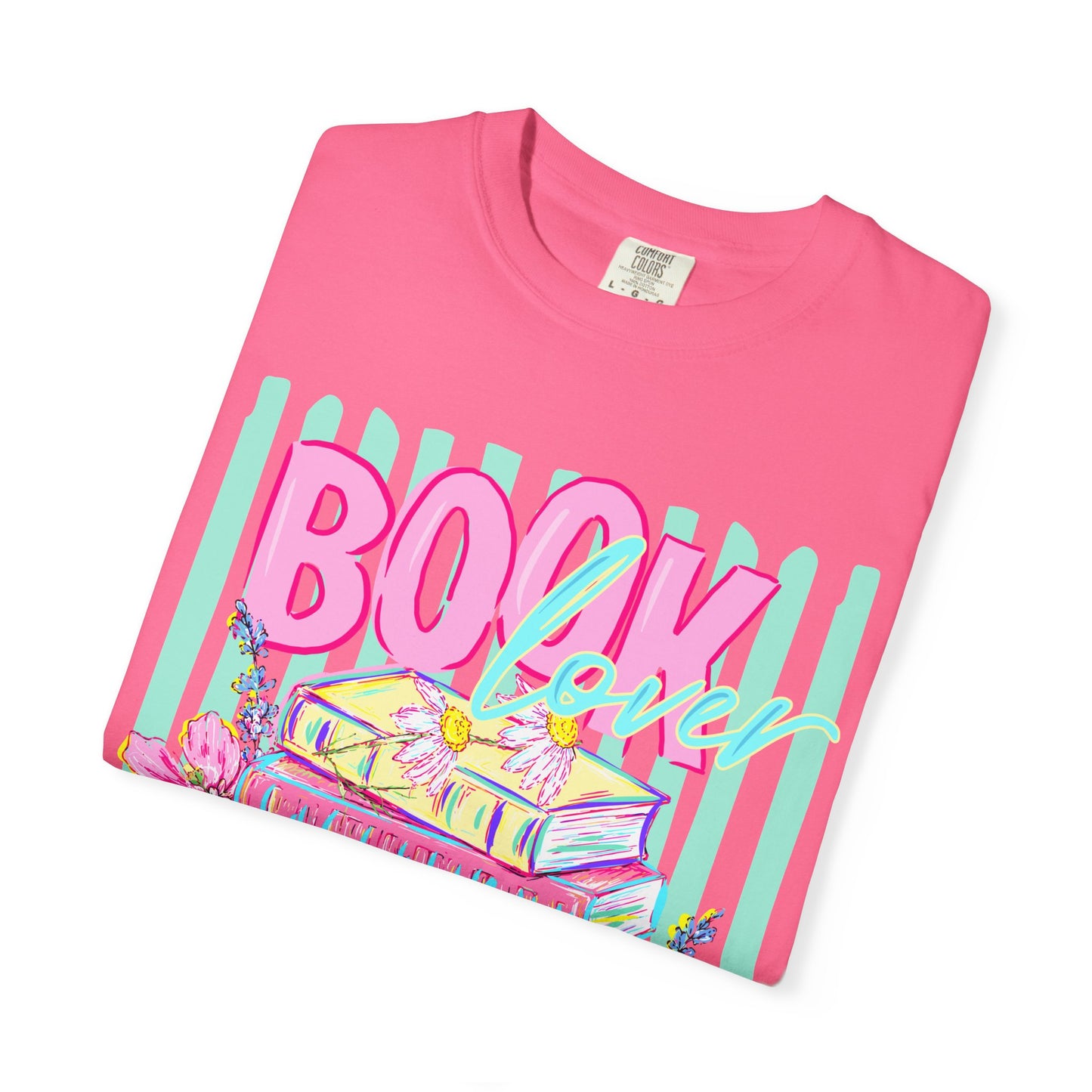 Book Lover Stack T-Shirt, Pastel Book Stack Floral Tee, Cozy Reader Shirt, Booktok Graphic T-Shirt, Cute Bookish Gift for Women