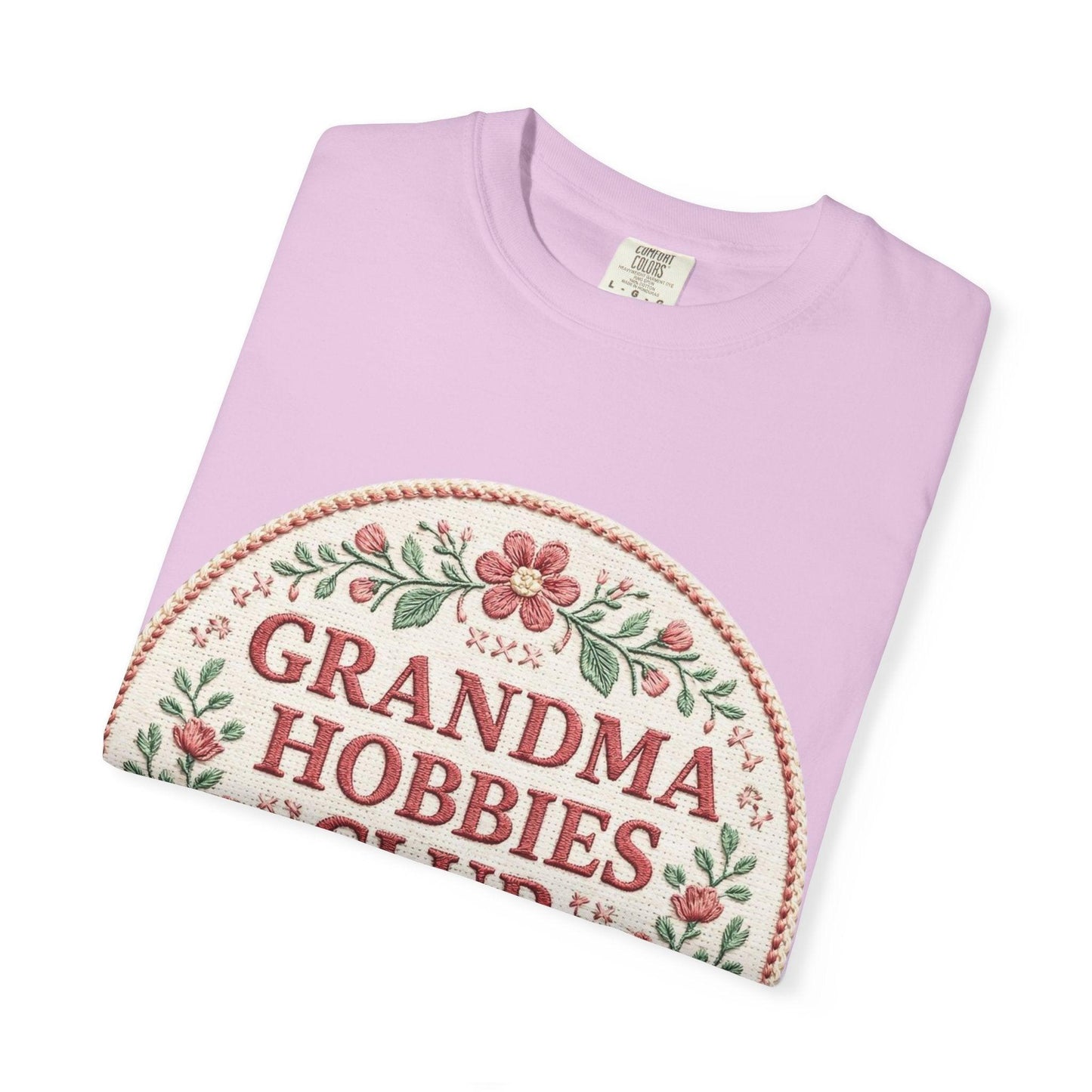 Grandma Hobbies Club T-shirt | Floral Needlework Scissors Embroidery Design