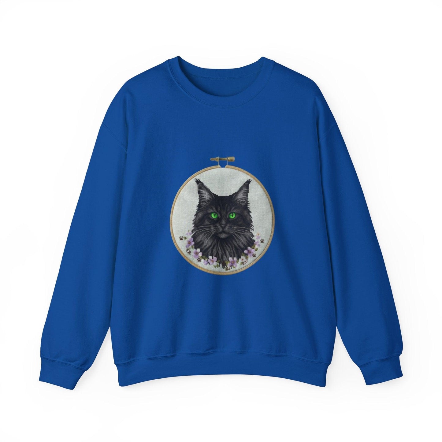 Black Cat Portrait Sweatshirt | Embroidery Hoop Floral Crewneck