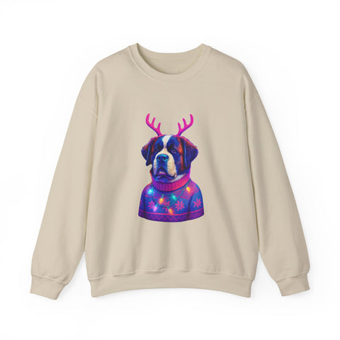 Saint Bernard with Reindeer Antlers sweatshirt | Holiday Dog Sweater Design