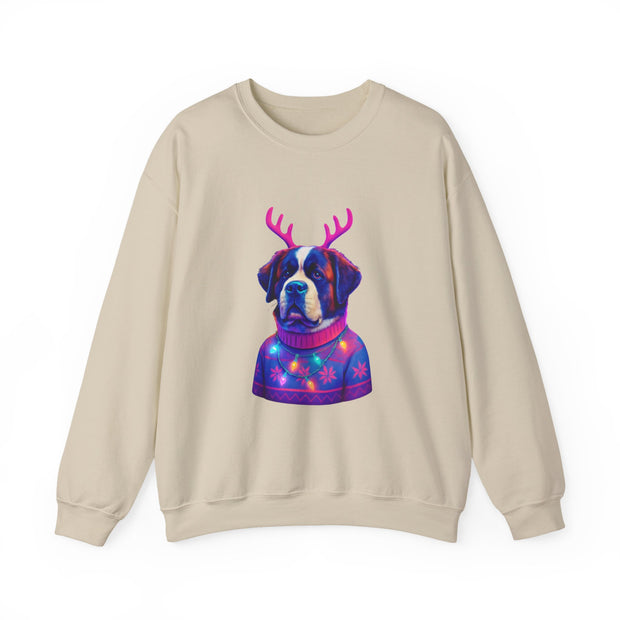Saint Bernard with Reindeer Antlers sweatshirt | Holiday Dog Sweater Design