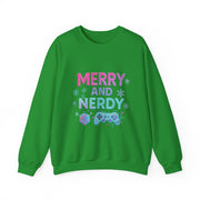 Festive Gamer Crewneck Sweatshirt - Merry and Nerdy, Unisex Sweatshirt, Holiday Apparel, Gaming Sweatshirt, Cozy Gift for Gamers