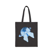 Blue Saturn Wrapped In Blue Bow Cotton Canvas Tote Bag