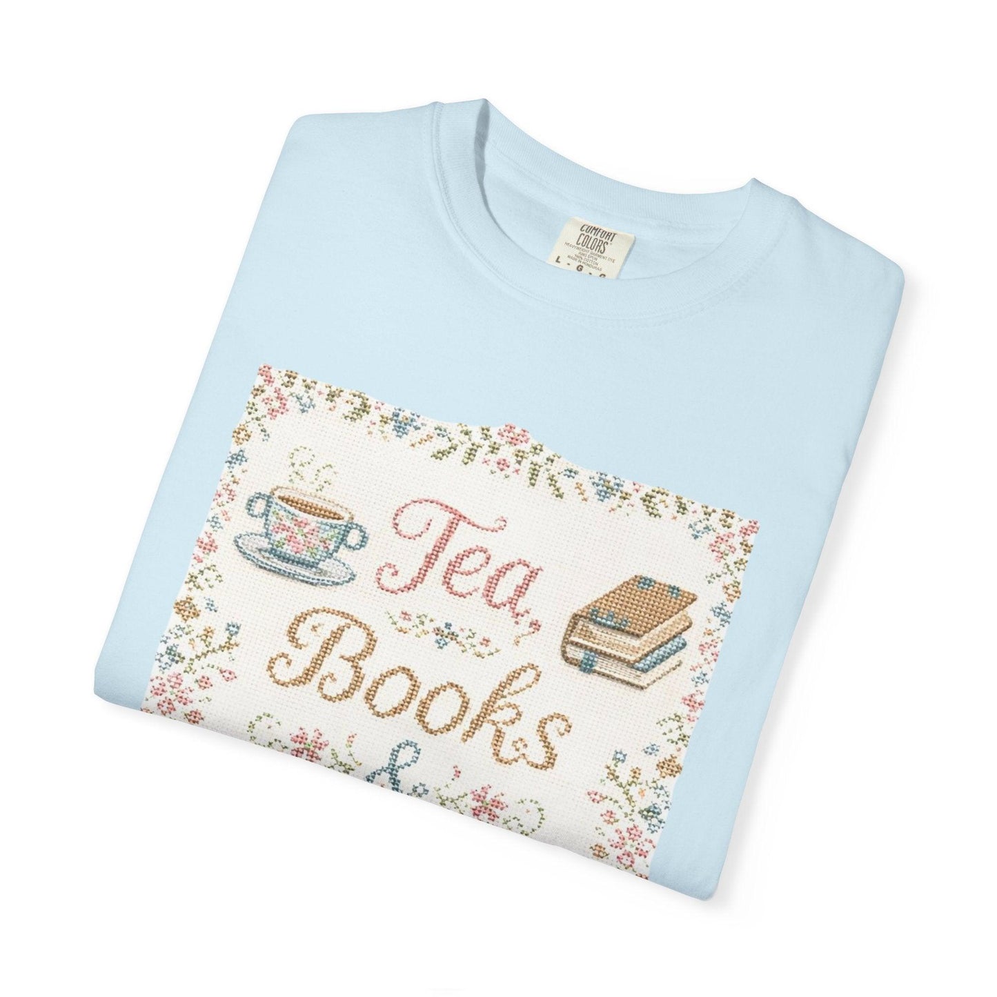 Tea Books & Stitching T-shirt | Reading, Sewing, Cozy Hobby Design