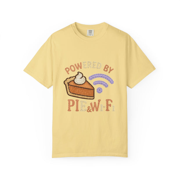 Powered by Pie and Wi-Fi T-Shirt, Funny Unisex Tee, Gift for Pie Lovers, Tech Enthusiasts, Perfect for Holidays and Parties