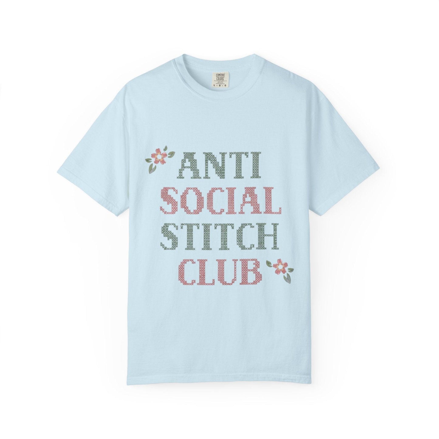Anti Social Stitch Club T-shirt | Cross Stitch Floral Text Design