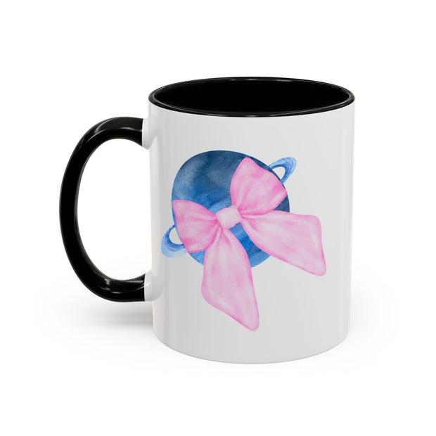 Blue Saturn Wrapped In A Pink Bow Accent Coffee Mug
