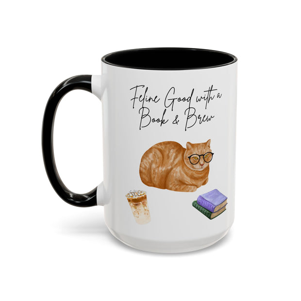 'Feline Good With A Book & Brew' Accent Coffee Mug