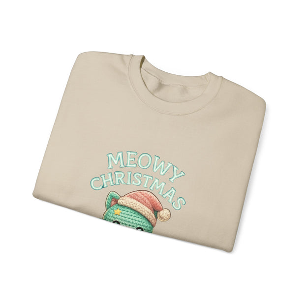 Meowy Christmas Sweatshirt, Cozy Cat Crewneck, Cat Lover Gift, Holiday Apparel, Winter Fashion