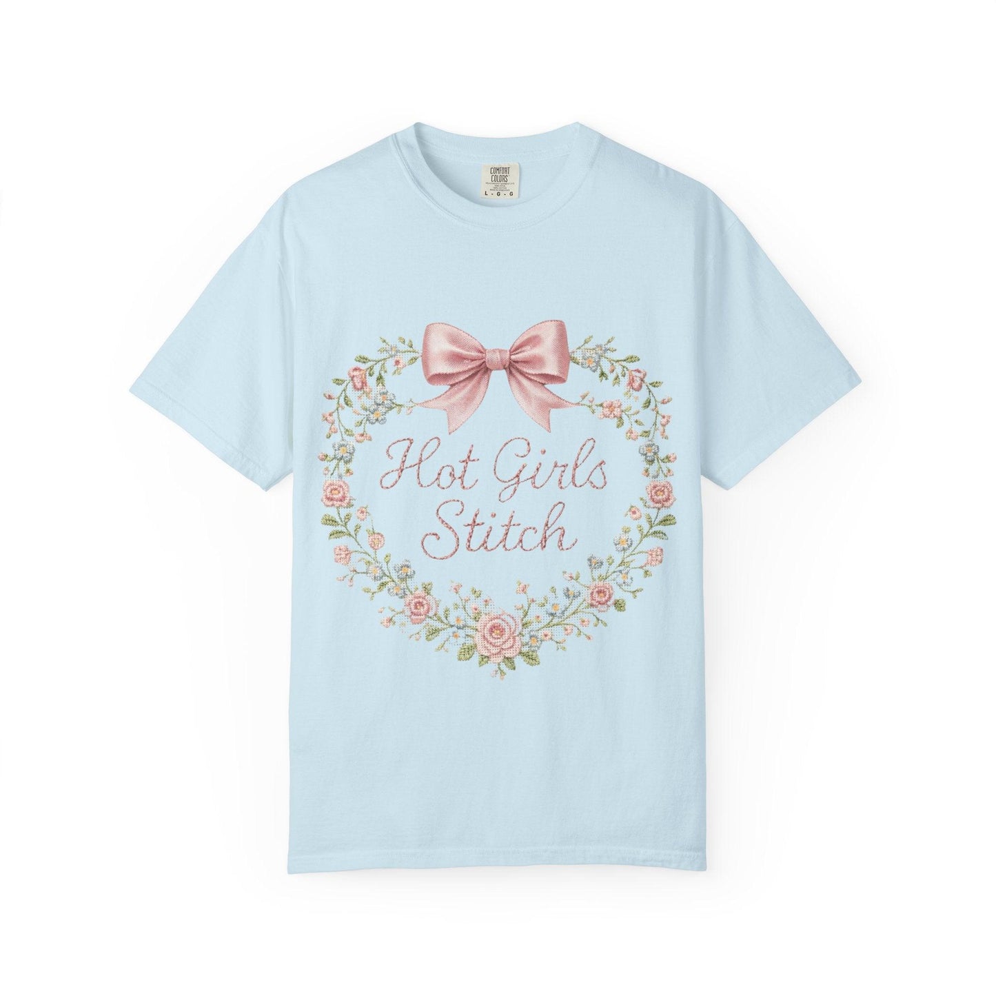Floral Heart Wreath with Bow T-Shirt | Hot Girls Stitch