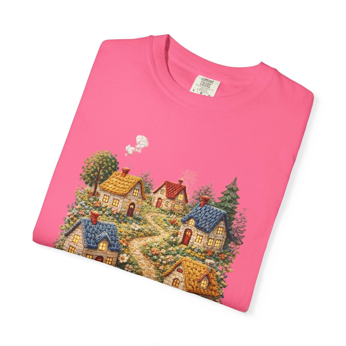 Cottage Garden Path T-shirt | Floral Village Illustration