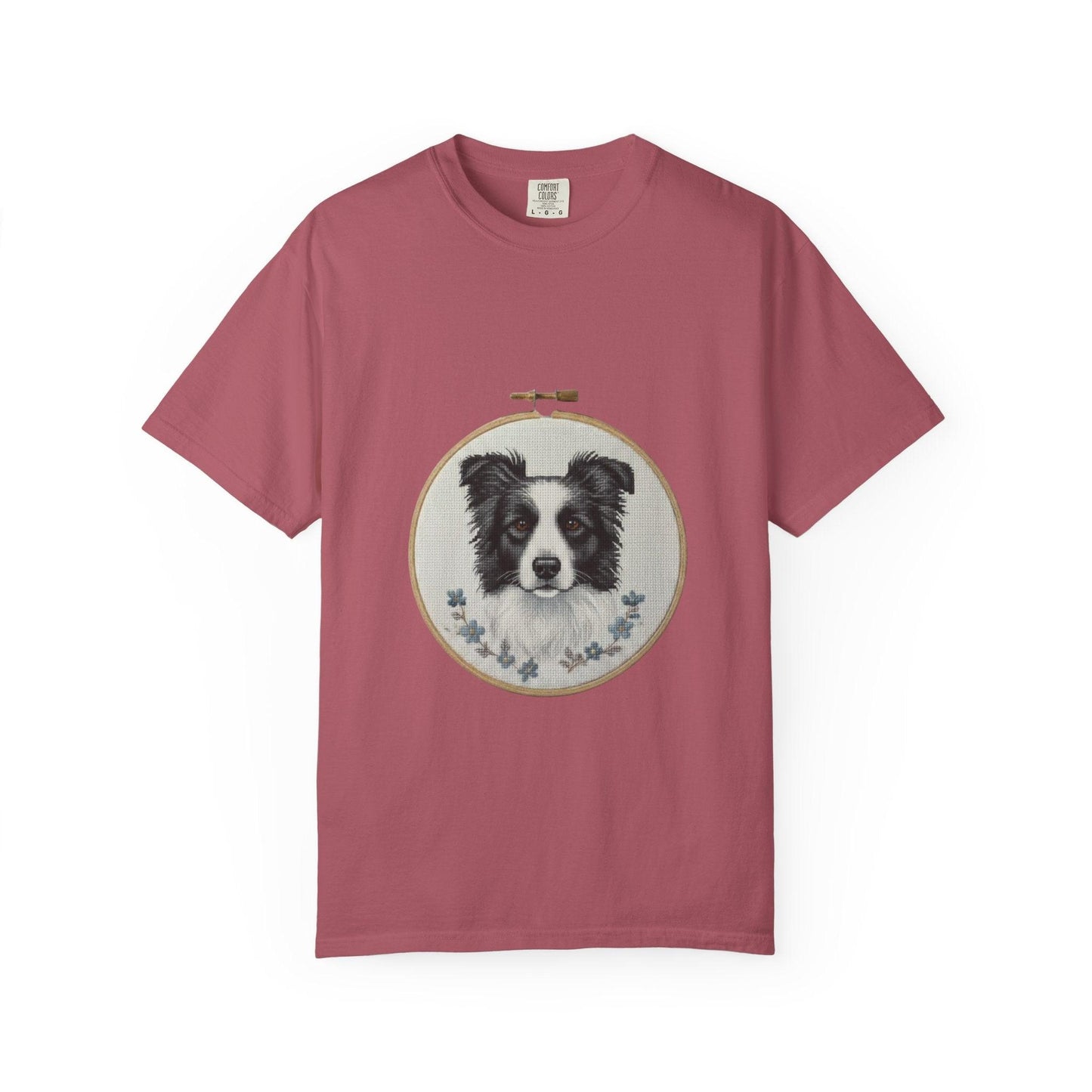 Border Collie Shirt, Dog Mom Gift, Cross Stitch Dog Portrait Tee, Embroidery Hoop Floral Pet Lover Top