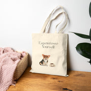 'Espawresso Yourself' Corgi Cotton Canvas Tote Bag