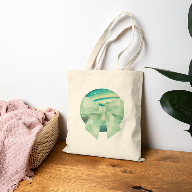 Green Planet Wrapped In A Bow Cotton Canvas Tote Bag