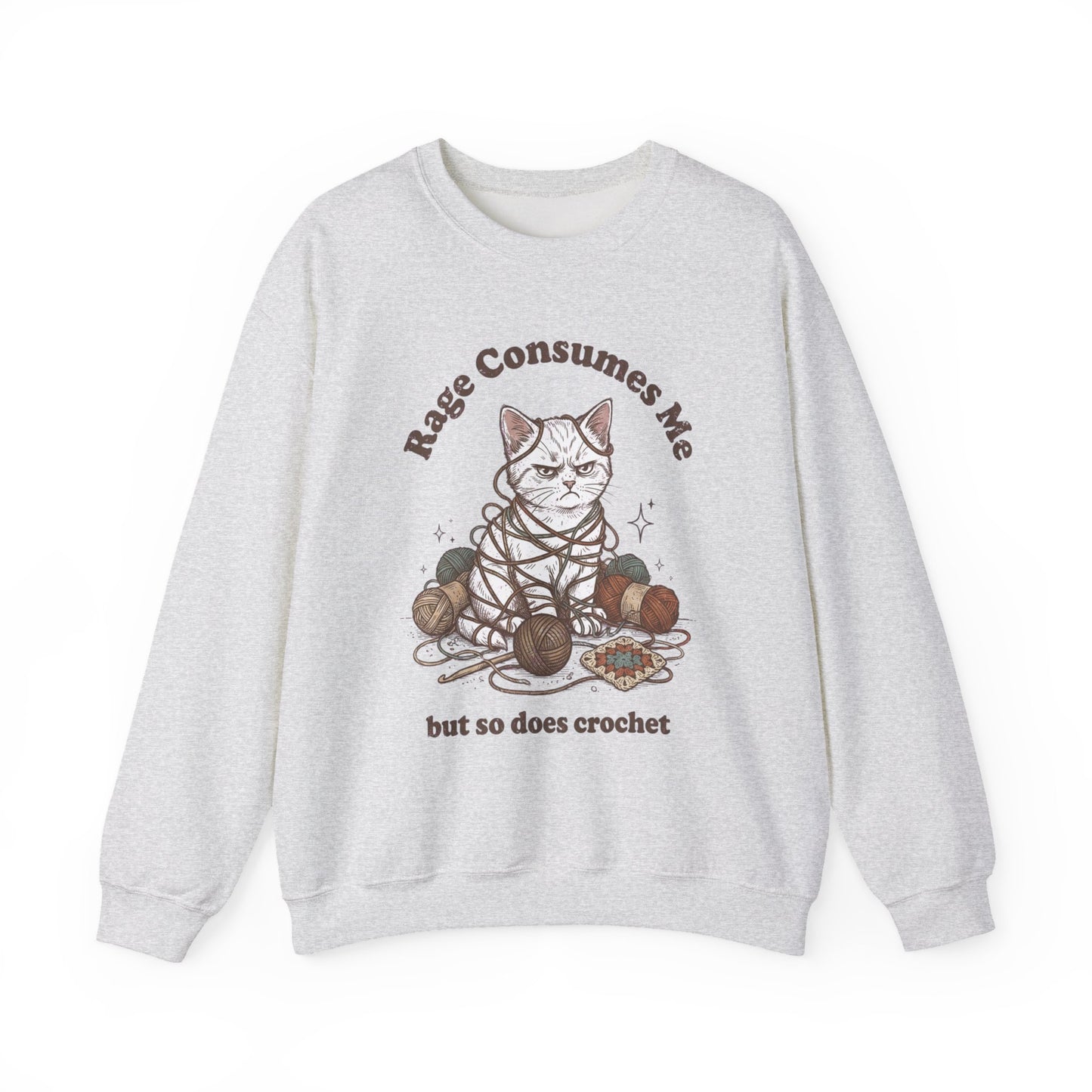 Rage Consumes Me Crochet Cat Shirt, Funny Knitting Tee, Grandma Hobbies Sweatshirt