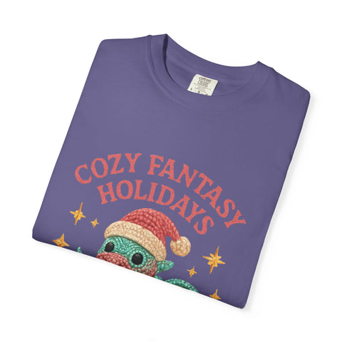 Cozy Fantasy Holidays Tee, Unisex Christmas T-shirt, Cute Dragon Apparel, Holiday Gift, Festive Graphic Tee