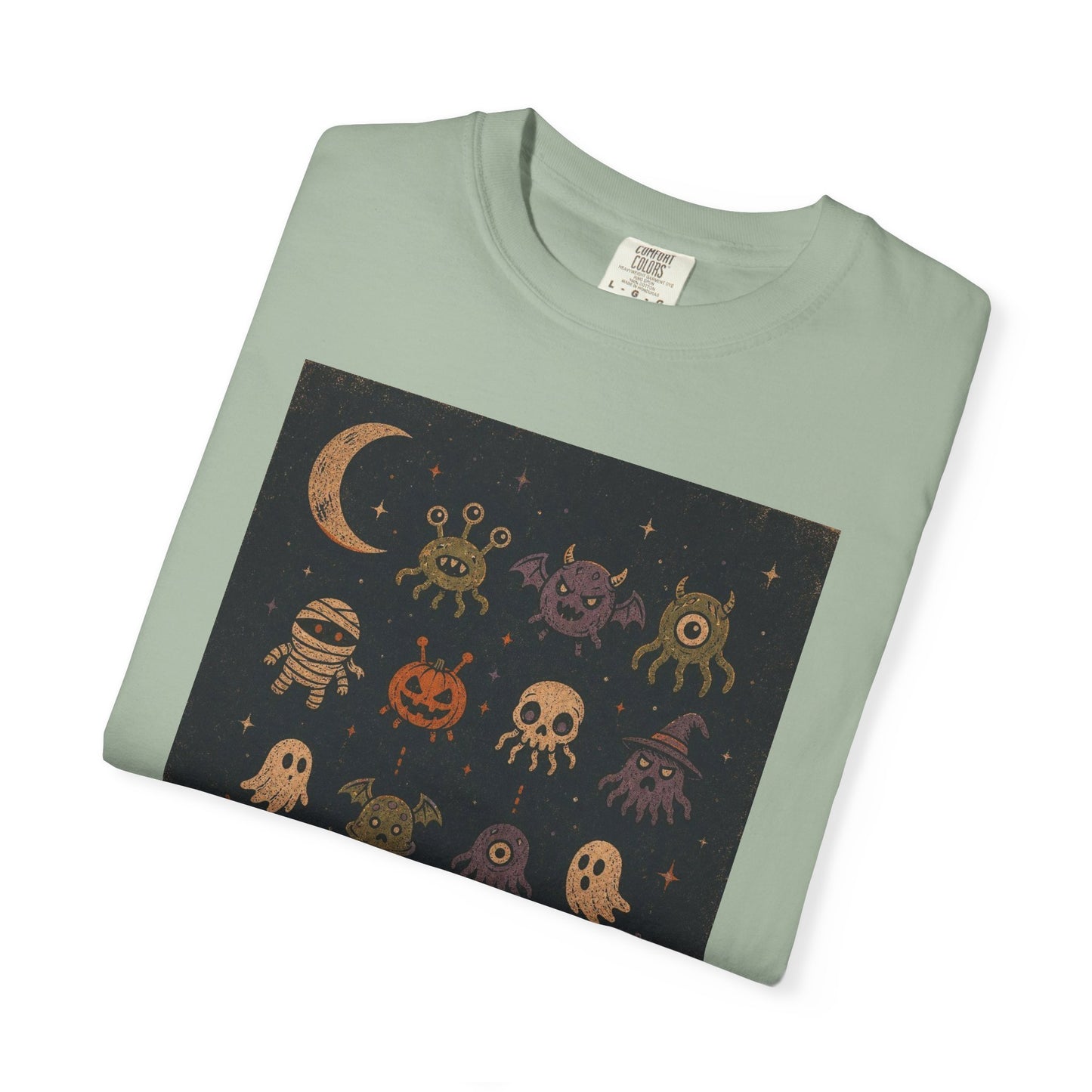 Cute Halloween Witch and Ghosts T-Shirt | Pumpkin Moon Spooky Illustration