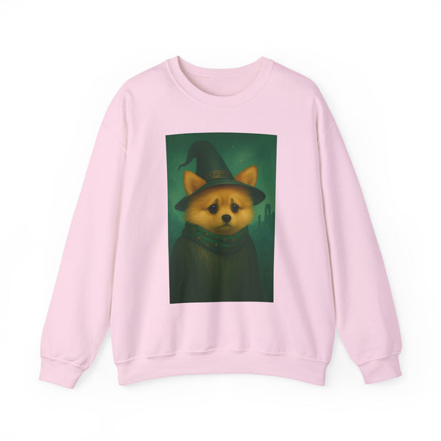 Cozy Witch Pomeranian Dog Sweatshirt, Animal Lover Sweatshirt, Halloween Apparel, Unisex Crewneck, Gift for Dog Mom