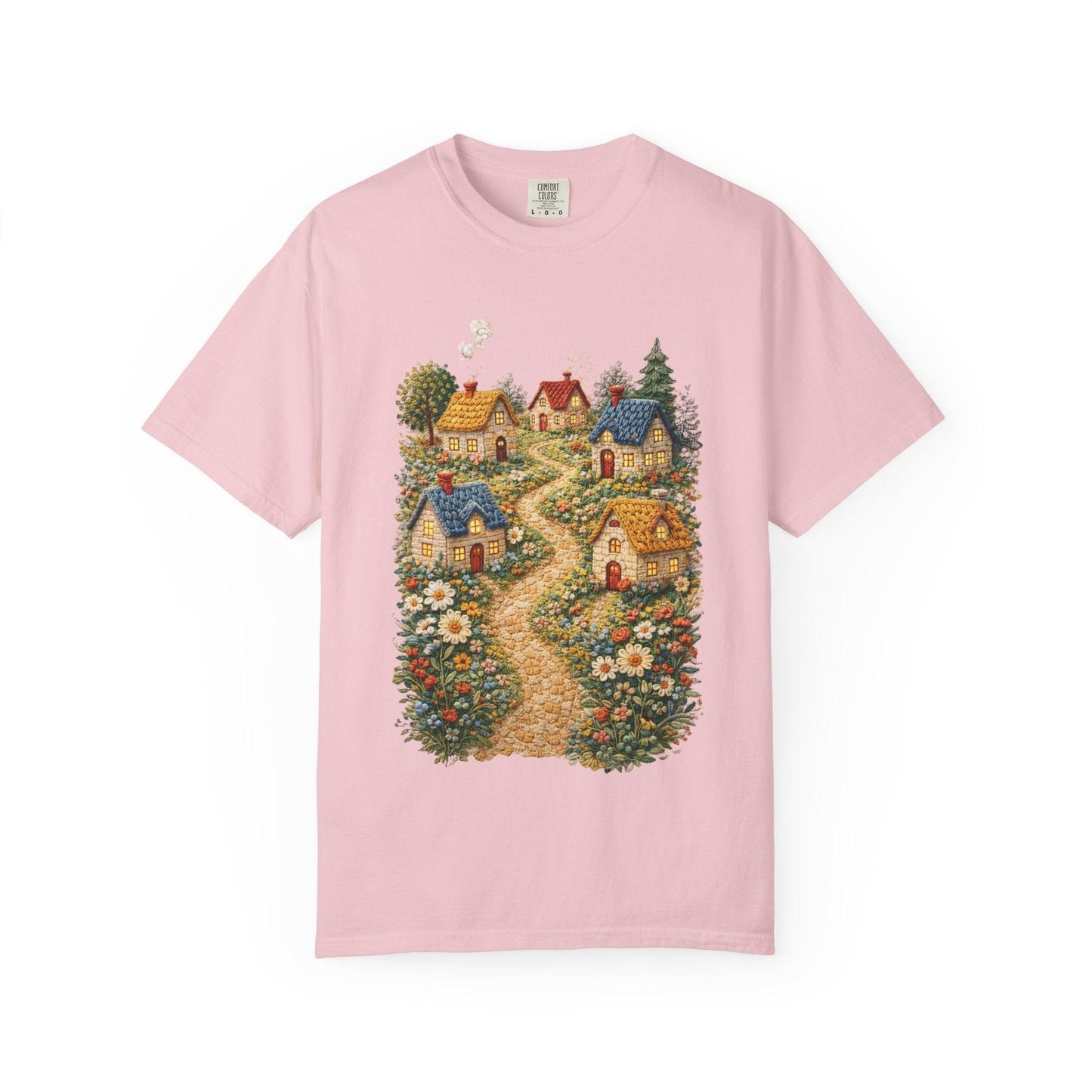 Cottage Garden Path T-shirt | Floral Village Illustration