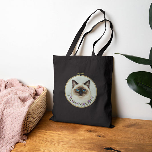 Embroidery Hoop Ragdoll Cat Tote Bag | Cotton Canvas Tote