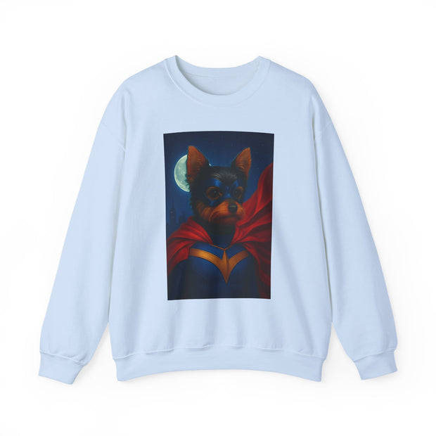 Superhero Yorkie Dog Sweatshirt, Cozy Animal Lover Crewneck, Pet Tribute Apparel, Unique Gift for Dog Lovers, Perfect for Casual Outings