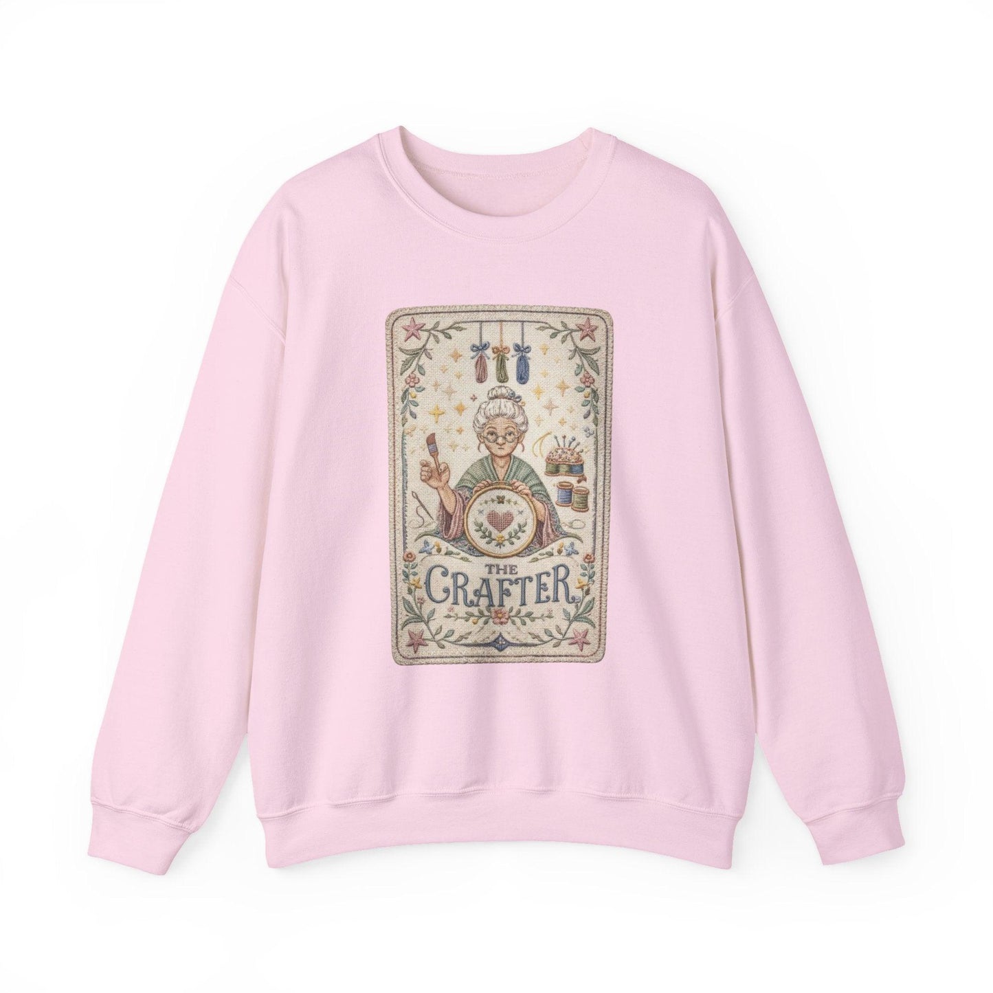 The Crafter illustration Crewneck Sweatshirt | Vintage craft tools, floral frame