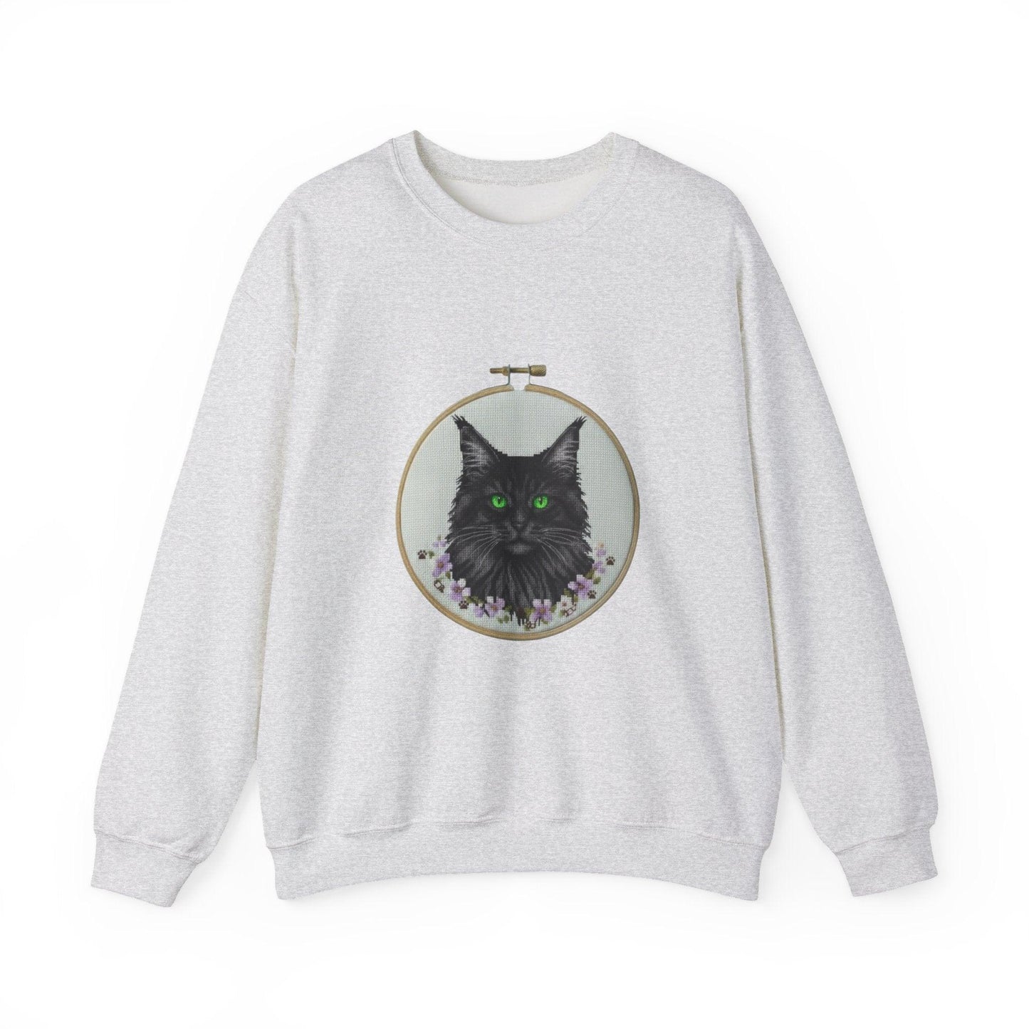 Black Cat Portrait Sweatshirt | Embroidery Hoop Floral Crewneck