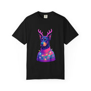 Festive Doberman Holiday T-Shirt, Christmas Shirt, Unisex Gift, Funny Pet Apparel, Cozy Winter Wear, Animal Lover Tee