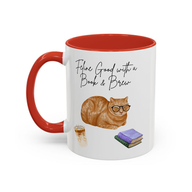 'Feline Good With A Book & Brew' Accent Coffee Mug