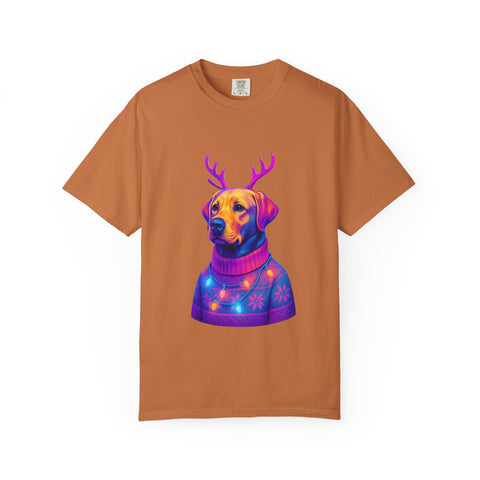 Labrador Retriever with Reindeer Antlers T-Shirt | Neon Holiday Sweater Dog
