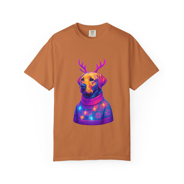 Labrador Retriever with Reindeer Antlers T-Shirt | Neon Holiday Sweater Dog