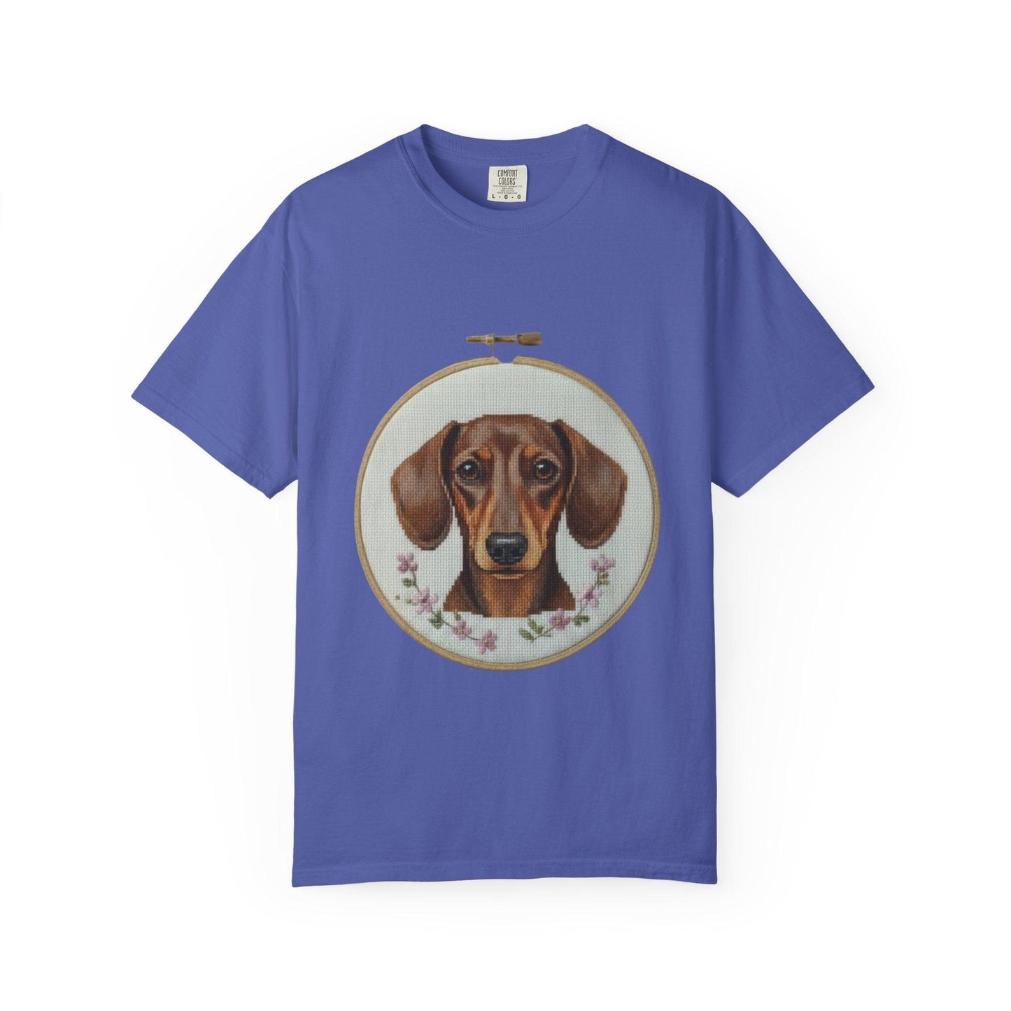 Dachshund Portrait T-shirt | Embroidery Hoop Dog Illustration