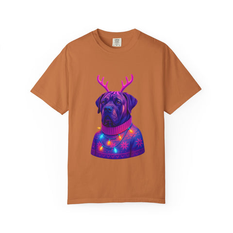 Neon English Mastiff Dog with Antlers T-Shirt | Christmas Sweater Lights Design