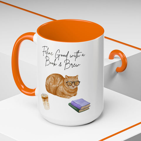 'Feline Good With A Book & Brew' Accent Coffee Mug