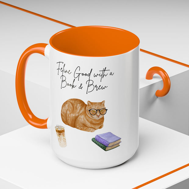 'Feline Good With A Book & Brew' Accent Coffee Mug