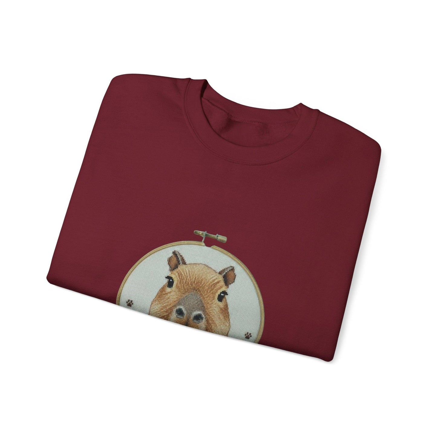 Cute Capybara Portrait Crewneck Sweatshirt | Floral Wreath Animal Art
