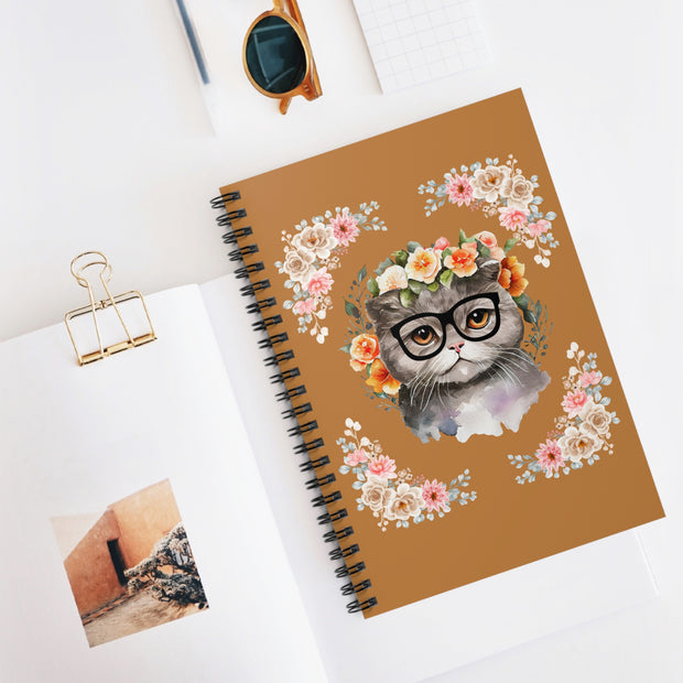 Geeky Goddess Gray Cat Spiral Notebook