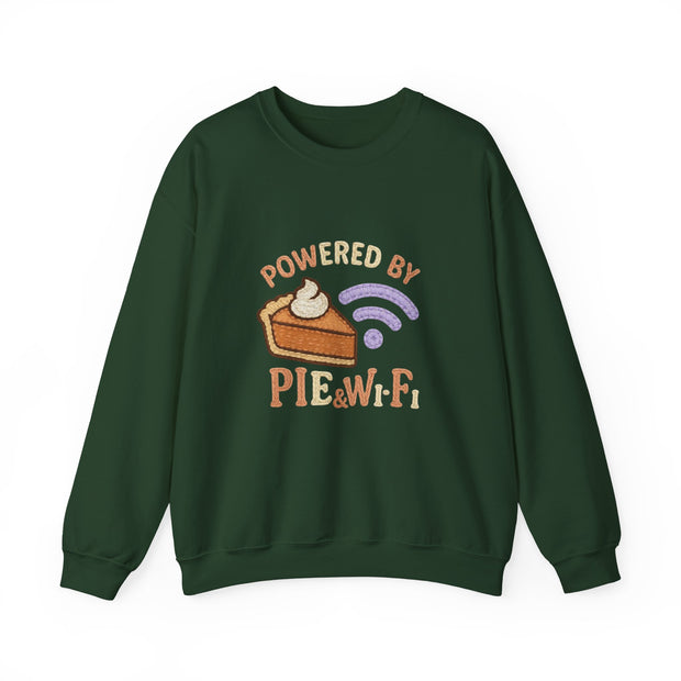 Powered by Pie and Wi-Fi Crewneck Sweatshirt, Cozy Sweatshirt Gift, Funny Thanksgiving Apparel, Comfy Fall Wear, Unisex Sweater